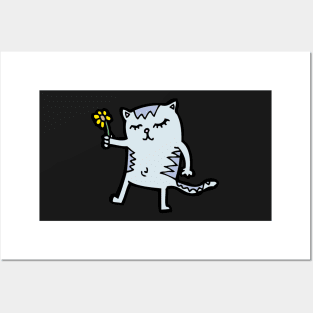 white cat with flower Posters and Art